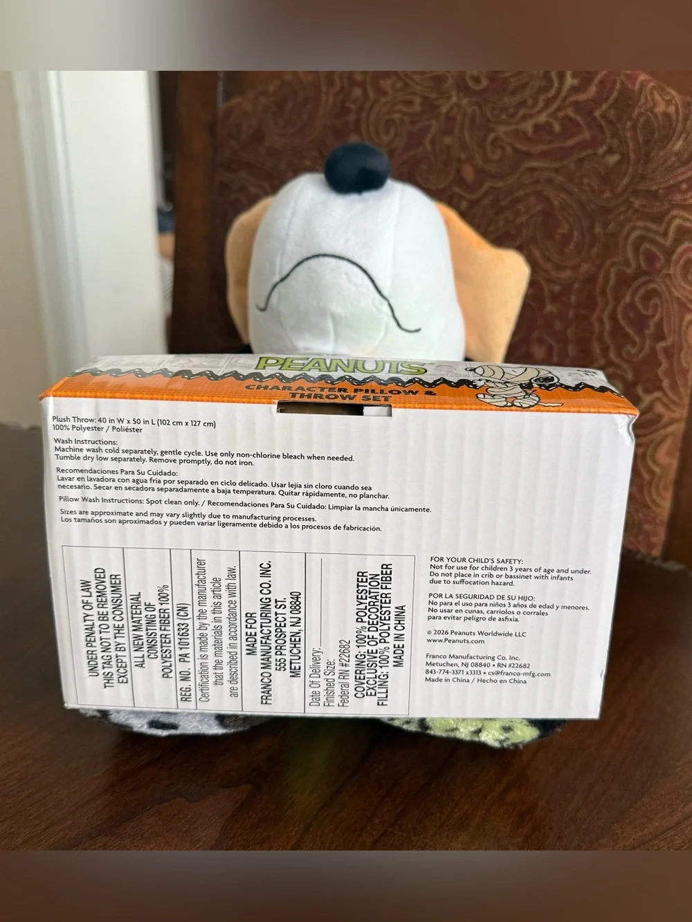Peanuts Halloween 2026 Scarecrow Snoopy Pillow and Throw Blanket Set - New w/Tag